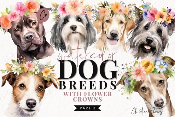 Download Watercolor Dogs with Flower Crown Part 3 - Watercolor Collection