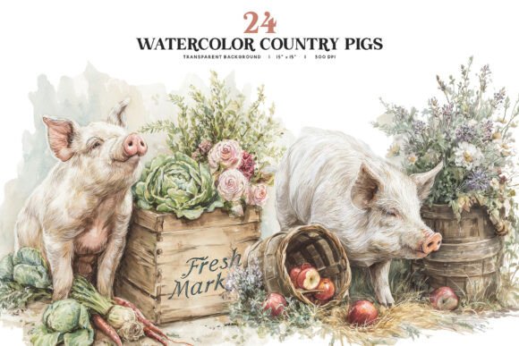 Download Watercolor Country Pig Clipart - Watercolor Collection