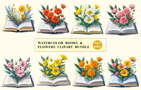 Download Watercolor Book &amp; Flowers Clipart Bundle - Watercolor Collection