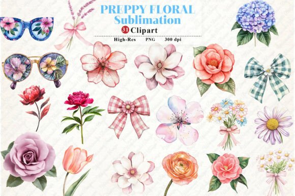 Download Watercolor Preppy Floral Clipart - Watercolor Collection