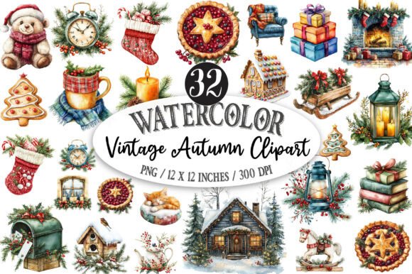Download Watercolor Cozy Christmas Clipart Bundle - Watercolor Collection