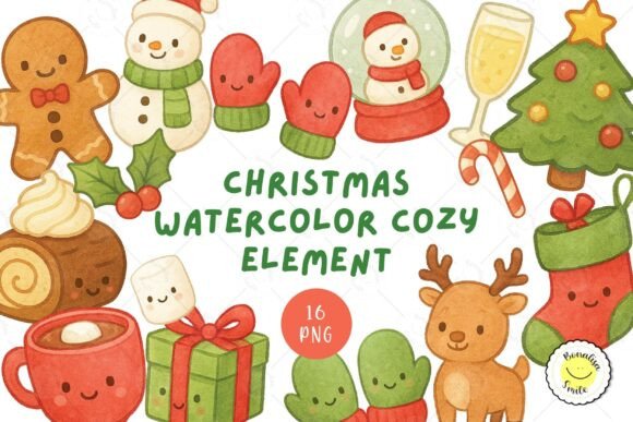 Download Christmas Watercolor Cute Cozy Element - Watercolor Collection