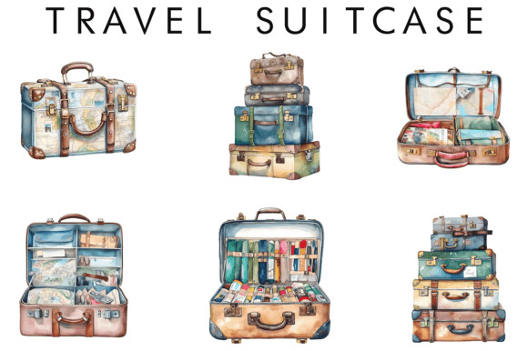 Download Watercolor Travel Suitcase Clipat - Watercolor Collection