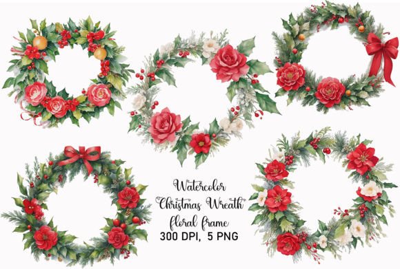 Download Watercolor Christmas Wreath Clipart PNG - Watercolor Collection
