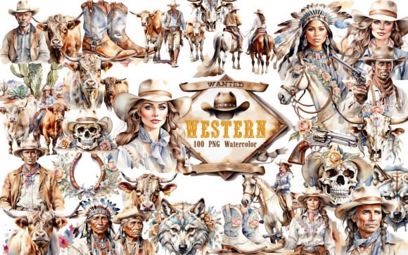 Download Western Watercolor Clipart Bundle PNG - Watercolor Collection
