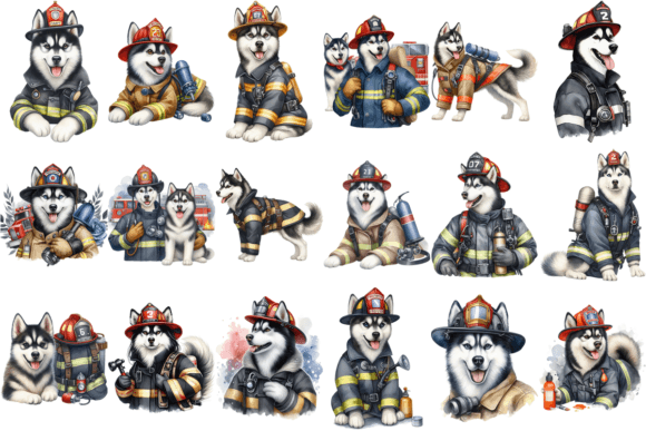 Download 18 Watercolor Husky FireFighter Bundle - Watercolor Collection