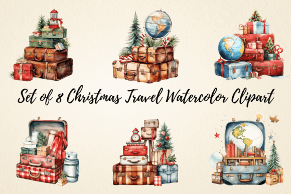 Download Christmas Travel Watercolor Clipart - Watercolor Collection
