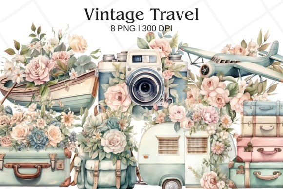 Download Vintage Travel Watercolor Clipart - Watercolor Collection