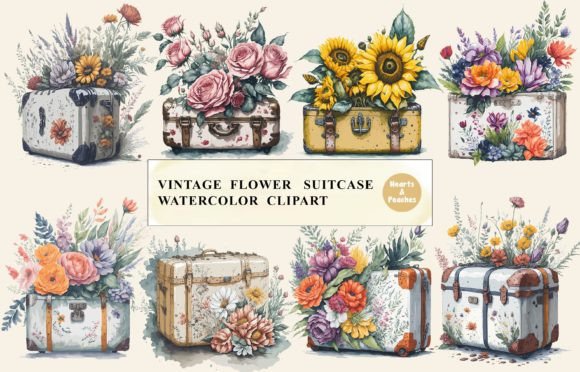 Download Vintage Flower Suitcase, Watercolor - Watercolor Collection