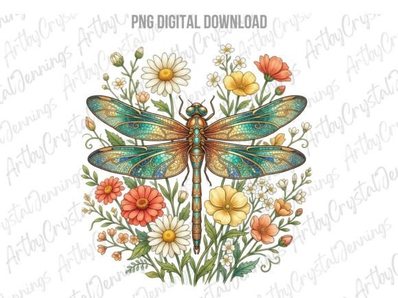 Download Watercolor Dragonfly Wildflower PNG - Watercolor Collection