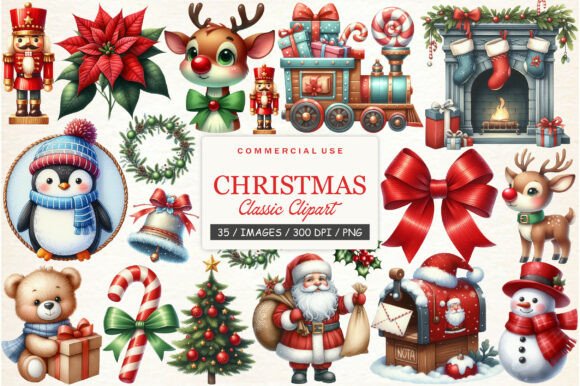 Download Watercolor Classic Christmas Clipart - Watercolor Collection