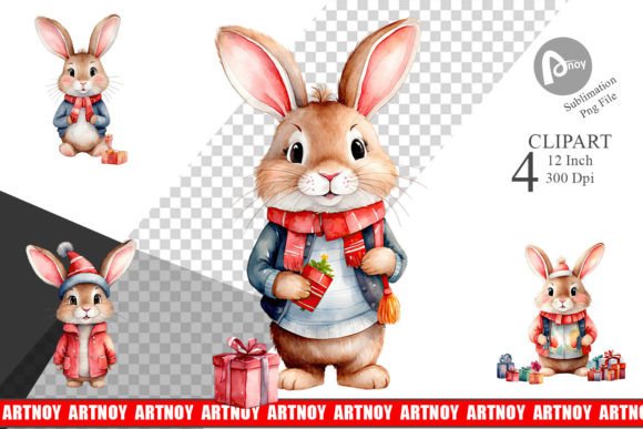 Download Clipart Watercolor Christmas Rabbit - Watercolor Collection