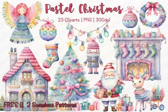 Download Cute Pastel Christmas Watercolor Clipart - Watercolor Collection