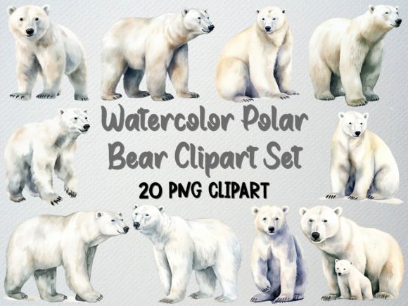 Download Watercolor Polar Bear Clipart Set - Watercolor Collection