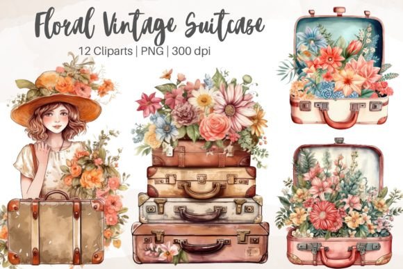 Download Floral Vintage Suitcase Watercolor - Watercolor Collection