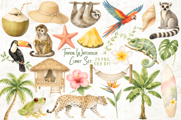Download Tropical Watercolor Clipart Set PNG - Watercolor Collection
