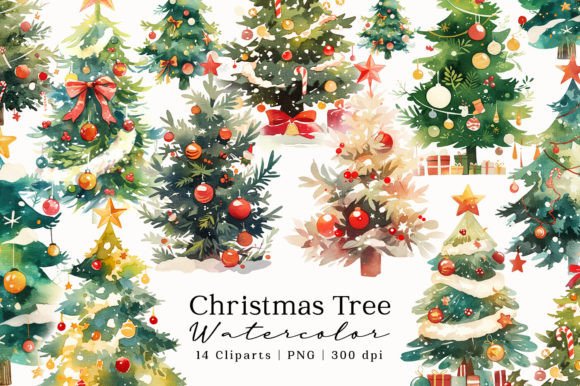 Download Christmas Tree Pine Watercolor Cliparts - Watercolor Collection