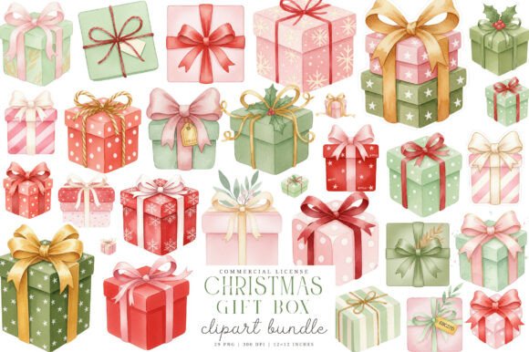 Download Watercolor Christmas Gift Clipart Set - Watercolor Collection