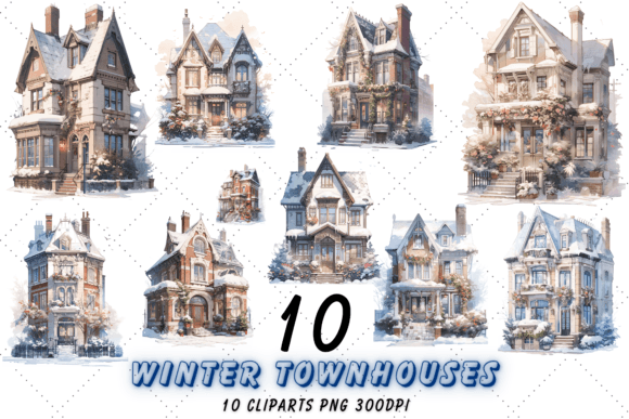 Download Watercolor Winter Townhouses Clipart Png - Watercolor Collection
