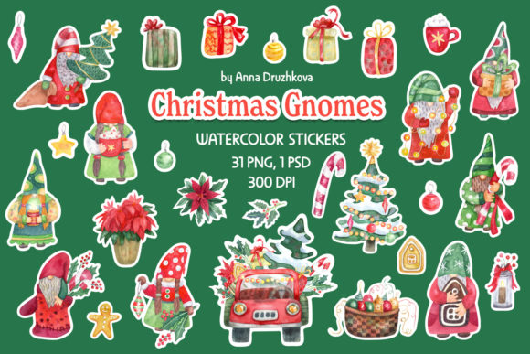 Download Christmas Gnomes Watercolor Stickers - Watercolor Collection