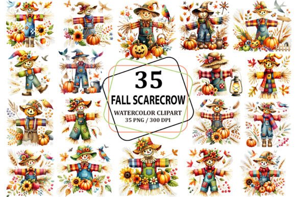 Download Watercolor Fall Scarecrow Clipart PNG - Watercolor Collection