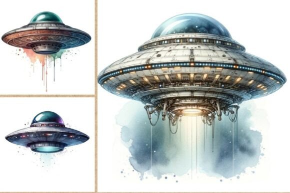 Download Watercolor UFO Clipart Pack | 12 JPG - Watercolor Collection