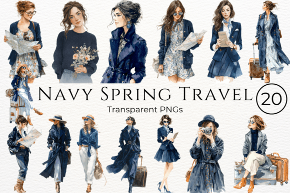 Download Navy Spring Travel Watercolor Clipart - Watercolor Collection