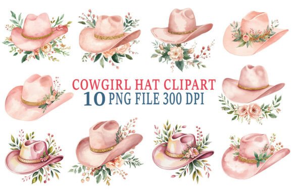Download Watercolor Cowgirl Hat Clipart Bundle - Watercolor Collection