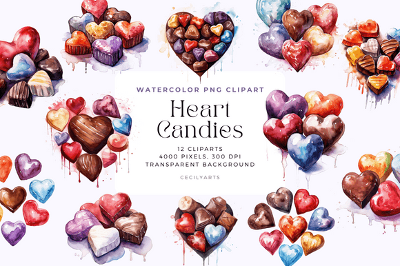 Download Watercolor Heart Candies Cliparts - Watercolor Collection