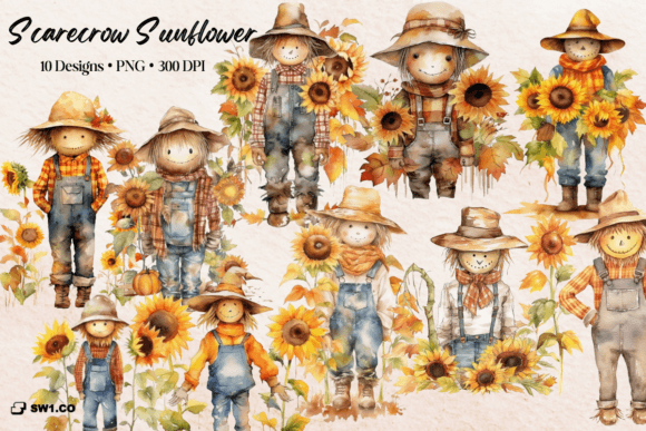 Download Watercolor Scarecrow Sunflower Clipart - Watercolor Collection