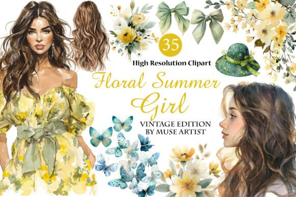 Download Watercolor Floral Summer Girl Clipart - Watercolor Collection