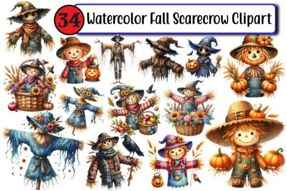 Download Watercolor Fall Scarecrow Clipart - Watercolor Collection