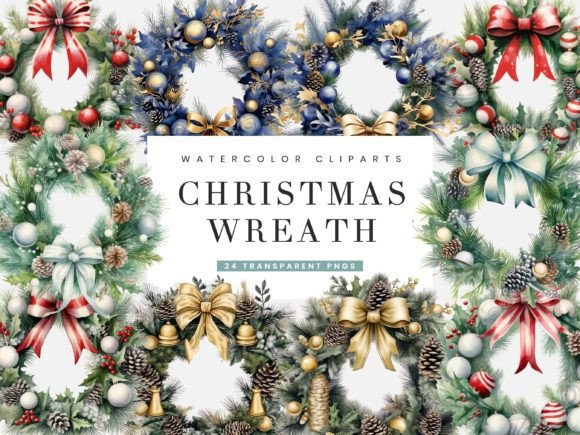 Download Watercolor Christmas Wreath Clipart - Watercolor Collection