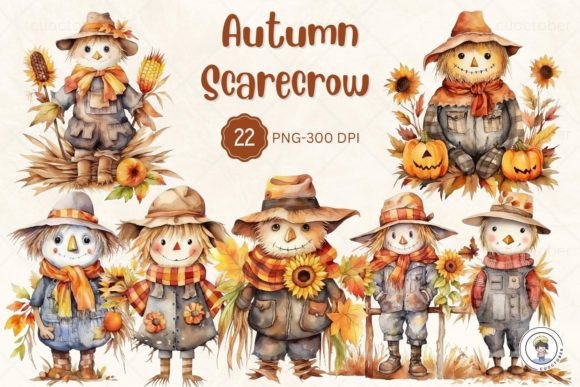 Download Watercolor Cute Autumn Scarecrow Clipart - Watercolor Collection