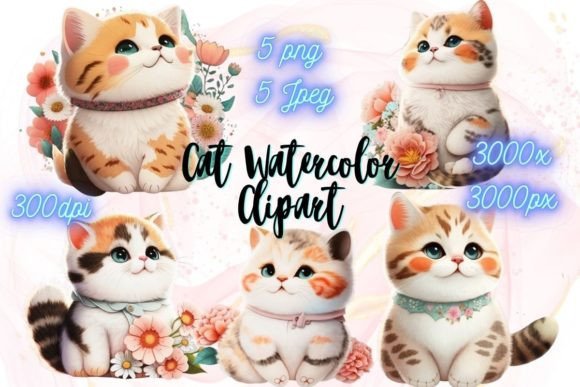 Download Cat &amp; Flowers Watercolor Stickers - Watercolor Collection