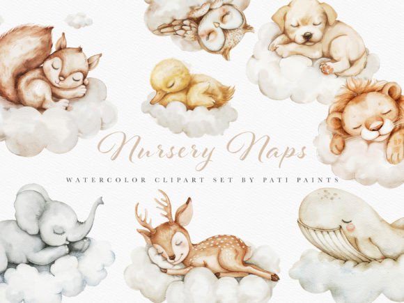 Download Watercolor Sleeping Animals Clipart Set - Watercolor Collection