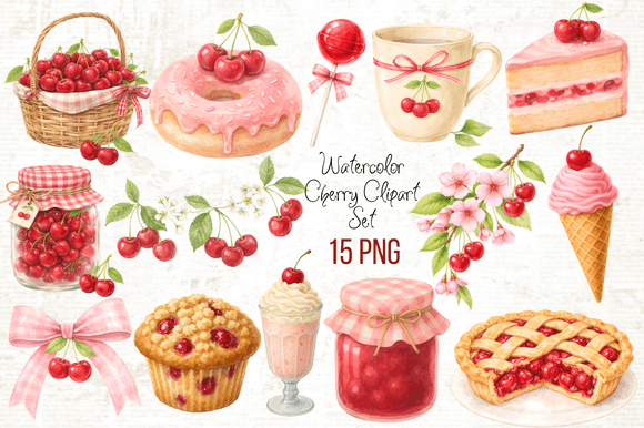 Download Watercolor Cherry Clipart Set PNG - Watercolor Collection
