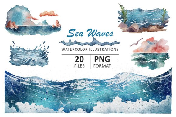 Download Sea Waves Watercolor Illustrations - Watercolor Collection