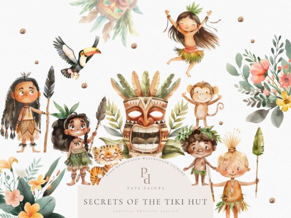 Download Watercolor Tiki Clipart Bundle - Watercolor Collection