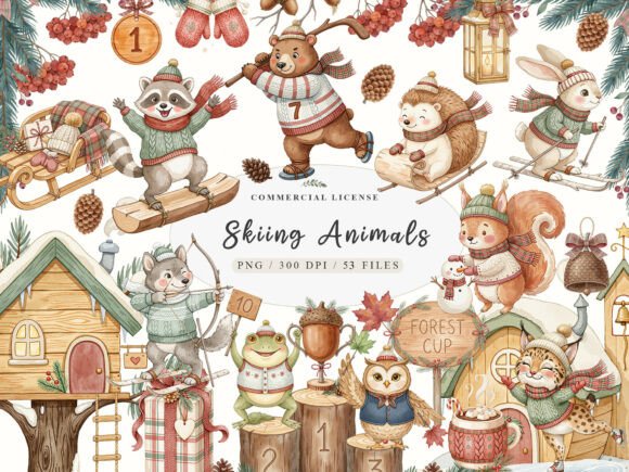 Download Watercolor Winter Woodland Animals PNG - Watercolor Collection