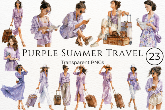 Download Purple Summer Travel Watercolor Clipart - Watercolor Collection
