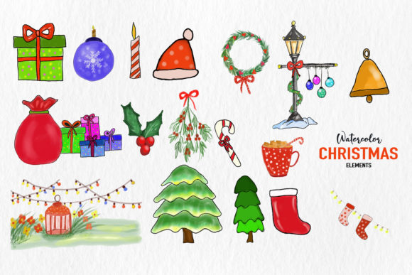 Download Watercolor Christmas Elements Set Vector - Watercolor Collection