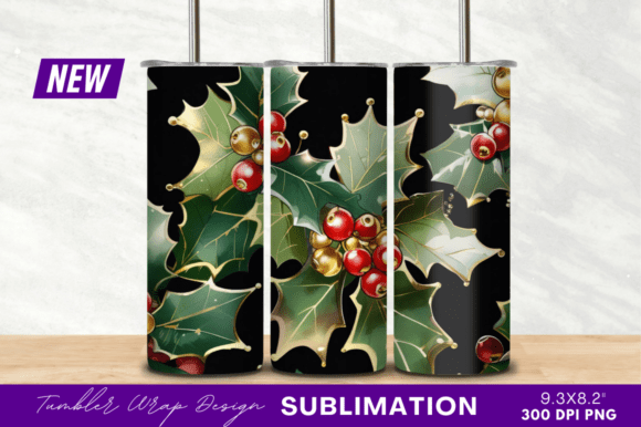 Download Watercolor Holly Berries Leaves Tumbler - Watercolor Collection