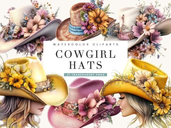 Download Watercolor Western Cowgirl Hats Clipart - Watercolor Collection