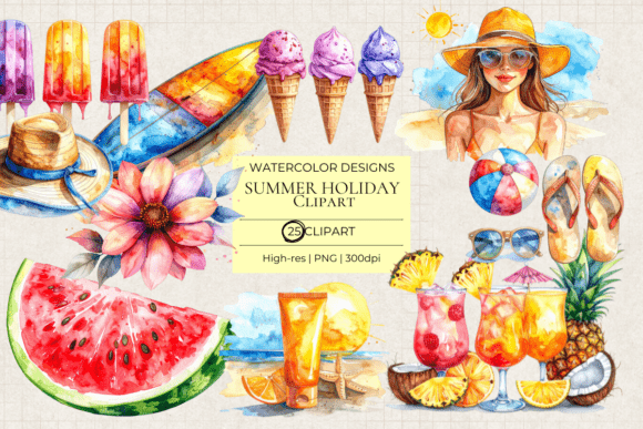 Download Summer Holiday Watercolor Clipart Pack - Watercolor Collection