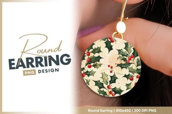 Download Watercolor Holly Berries Round Earring - Watercolor Collection