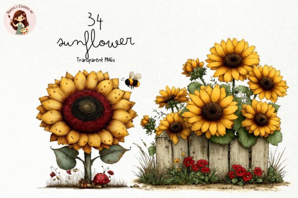 Download Watercolor Sunflower PNG Clipart Set - Watercolor Collection