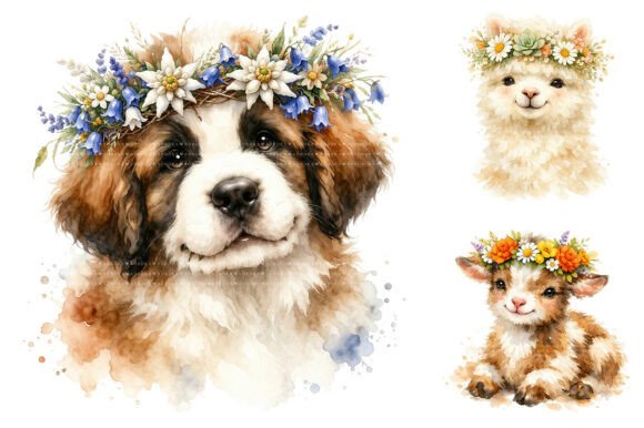 Download Watercolor Animal Flower Crown Clipart - Watercolor Collection