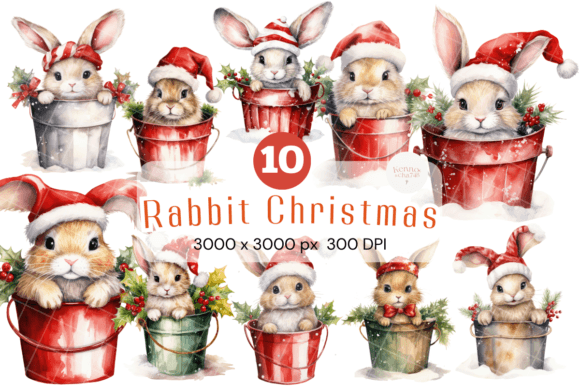 Download Christmas Bunny Watercolor Clipart Bundl - Watercolor Collection