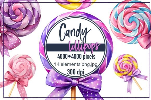 Download Watercolor Sweets Candies Lollipops PNG - Watercolor Collection